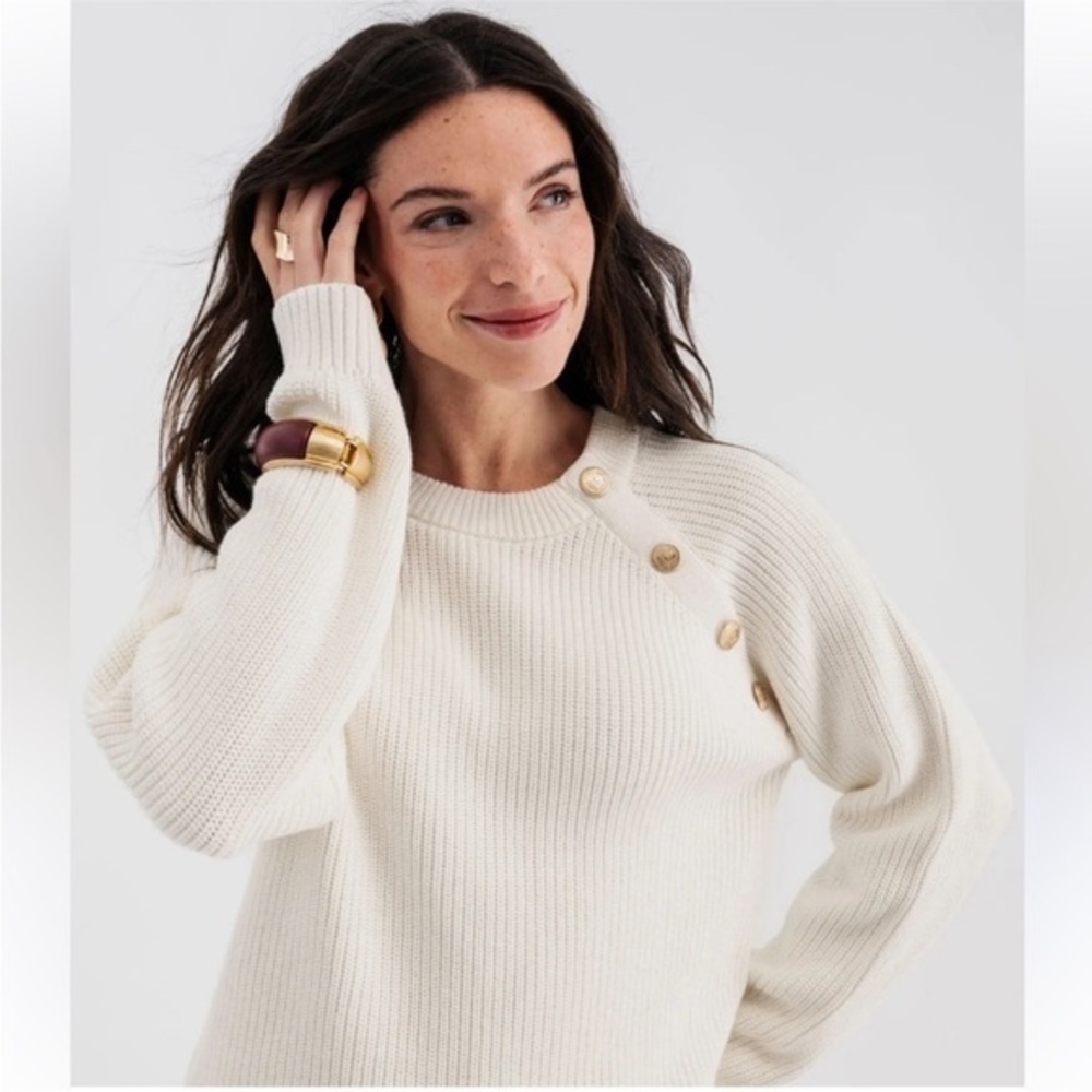 Loft Crewneck Creme Ribbed Sweater Size Medium